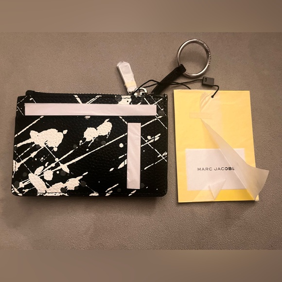 Marc Jacobs Black Print Leather Wallet/Card Case w Key Ring - Picture 2 of 2